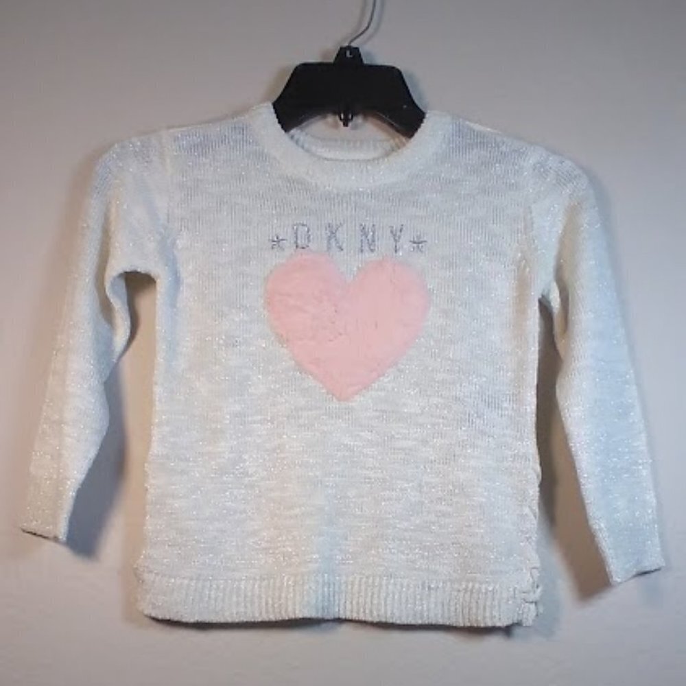 DKNY Girls Pink Heart Signature Sweater Size: 4 - Picture 8 of 15